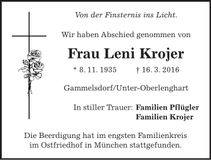 Traueranzeige Leni Krojer