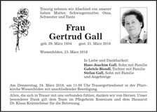 Traueranzeige Getrud Gall