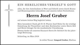 Traueranzeige Josef Gruber