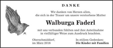 Traueranzeige Walburga Faderl