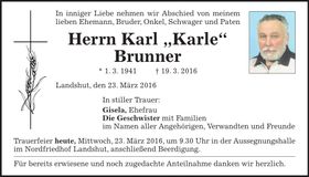 Traueranzeige Karl Brunner