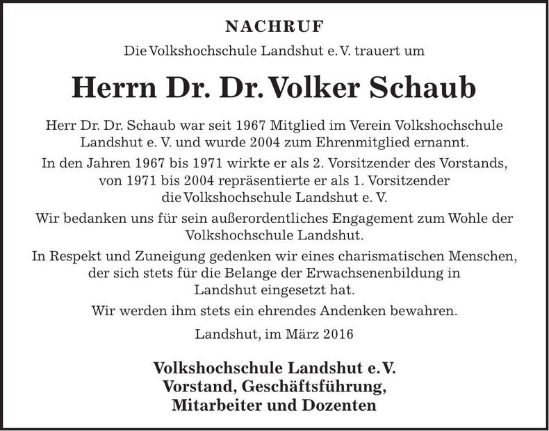 Traueranzeige Volker Schaub