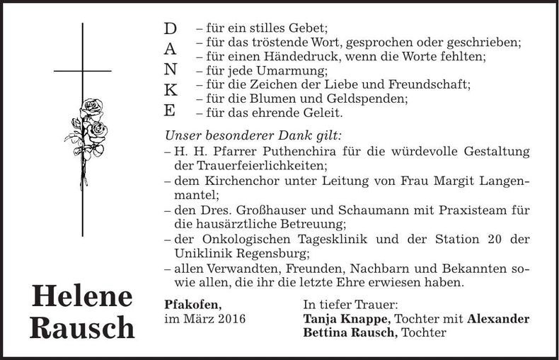 Traueranzeige Helene Rausch