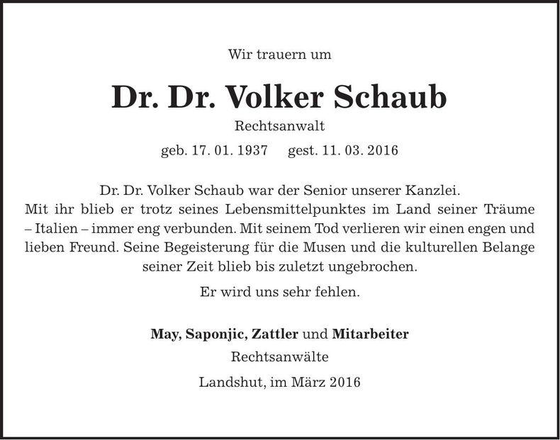 Traueranzeige Volker Schaub