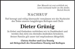 Traueranzeige Dieter Grünig