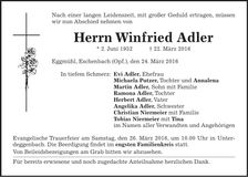 Traueranzeige Winfried Adler