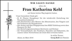 Traueranzeige Katharina Kehl
