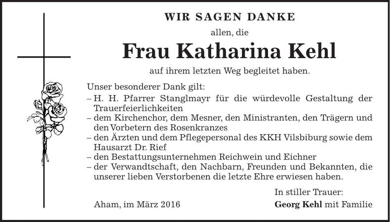 Traueranzeige Katharina Kehl