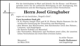 Traueranzeige Josef Girnghuber