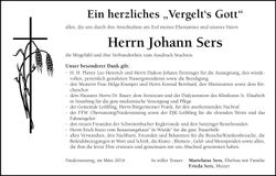Traueranzeige Johann Sers