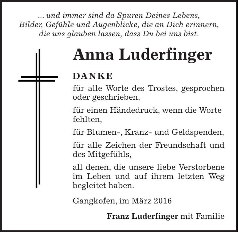 Traueranzeige Anna Luderfinger