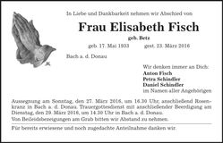 Traueranzeige Elisabeth Fisch