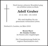 Traueranzeige Adolf Gruber