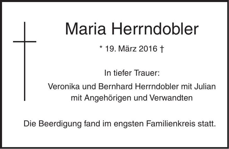 Traueranzeige Maria Herrndobler