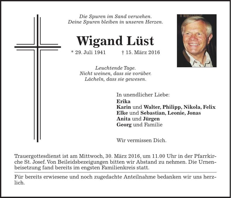 Traueranzeige Wigand Lüst