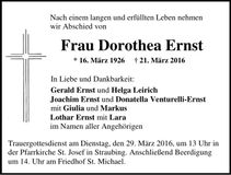 Traueranzeige Dorothea Ernst