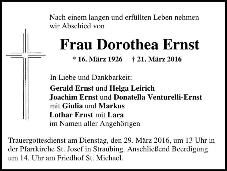 Traueranzeige Dorothea Ernst