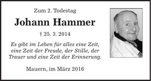 Traueranzeige Johann Hammer