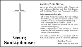 Traueranzeige Georg Sanktjohanser