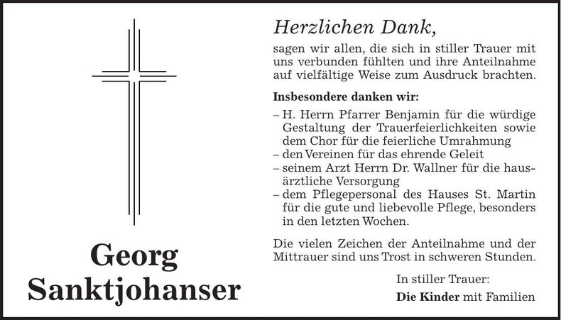 Traueranzeige Georg Sanktjohanser