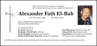 Traueranzeige Alexander Fath El-Bab