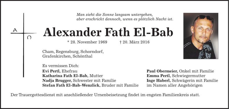 Traueranzeige Alexander Fath El-Bab