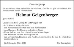 Traueranzeige Helmut Geigenberger