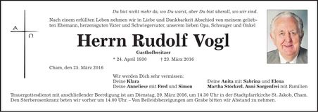 Traueranzeige Rudolf Vogl