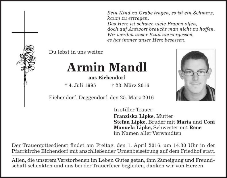 Traueranzeige Armin Mandl