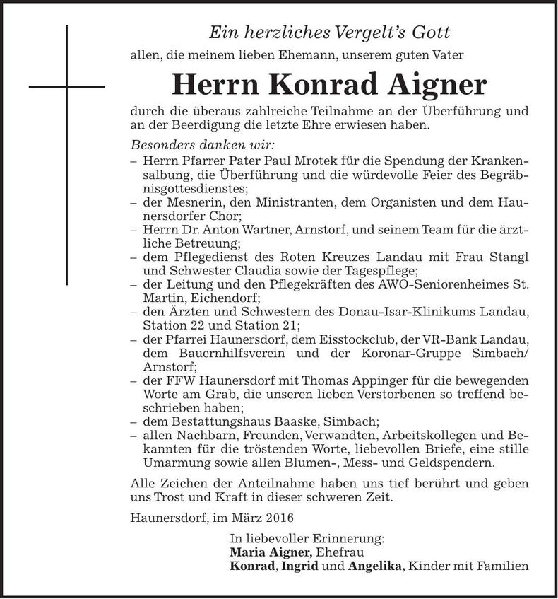 Traueranzeige Konrad Aigner