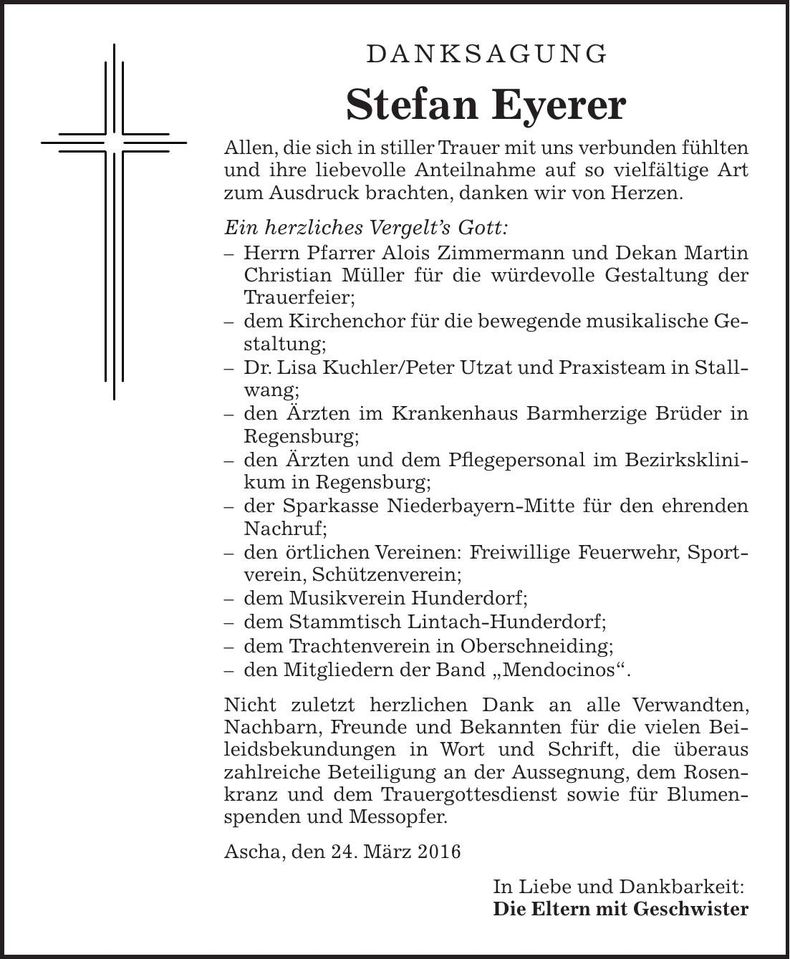 Traueranzeige Stefan Eyerer