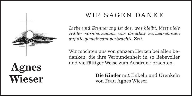 Traueranzeige Agnes Wieser