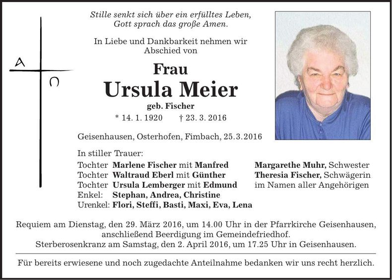Traueranzeige Ursula Meier