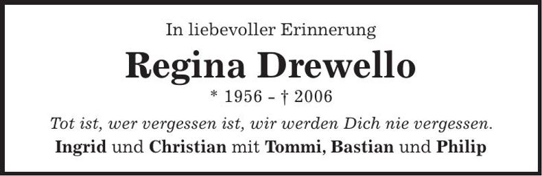 Traueranzeige Regina Drewello