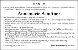 Traueranzeige Annemarie Sendtner