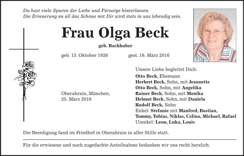 Traueranzeige Olga Beck