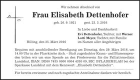Traueranzeige Elisabeth Dettenhofer