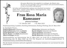 Traueranzeige Rosa Maria Ramsauer