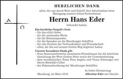 Traueranzeige Hans Eder