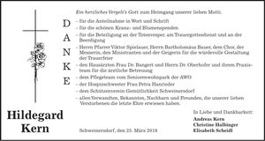 Traueranzeige Hildegard Kern