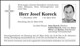 Traueranzeige Josef Koreck