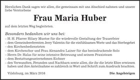 Traueranzeige Maria Huber