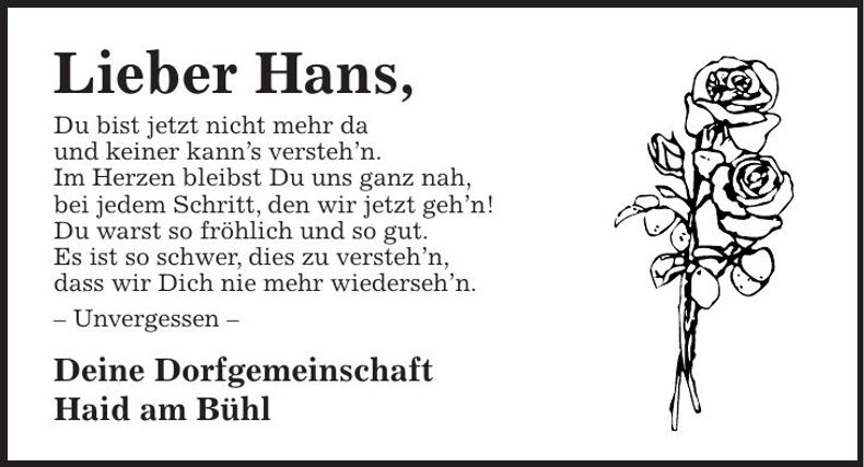 Traueranzeige Johann Wanninger