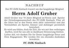 Traueranzeige Adolf Gruber