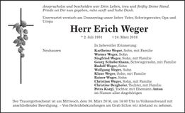 Traueranzeige Erich Weger
