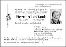 Traueranzeige Alois Raab