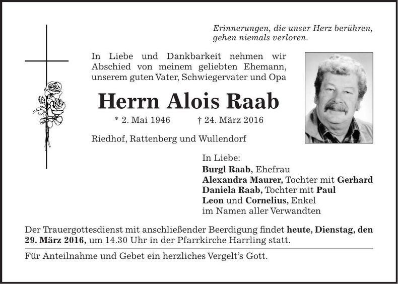 Traueranzeige Alois Raab