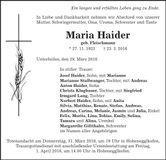 Traueranzeige Maria Haider