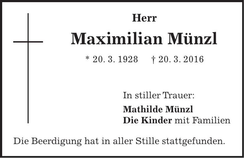 Traueranzeige Maximilian Münzl