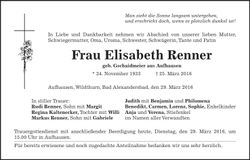 Traueranzeige Elisabeth Renner